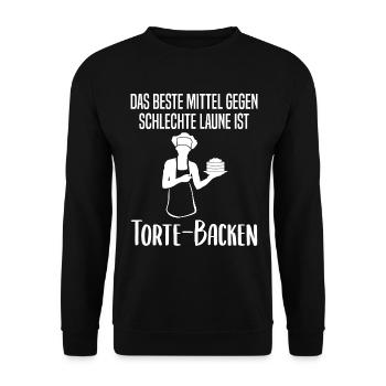 Torte Backen Torten Bäckerin Spruch Geschenk - Unisex Pullover - Schwarz - Vorne - Alina (178cm) & Michal (187cm)