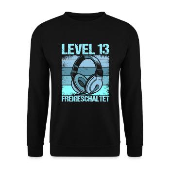 Gamer Zocker Level 13 Geburtstag Headset Design - Unisex Pullover - Schwarz - Vorne - Alina (178cm) & Michal (187cm)