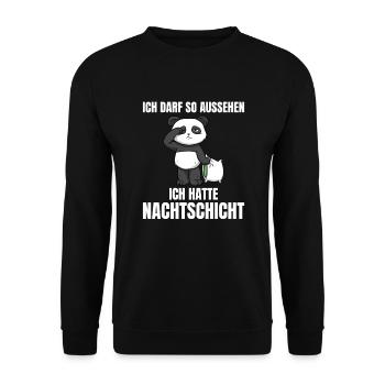 Ich Darf So Aussehen Ich Hatte Nachtschicht Panda - Unisex Pullover - Schwarz - Vorne - Alina (178cm) & Michal (187cm)