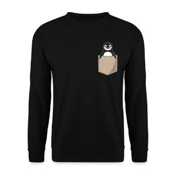 Pinguin Brusttasche Print Seevogel Geschenk - Unisex Pullover - Schwarz - Vorne - Alina (178cm) & Michal (187cm)