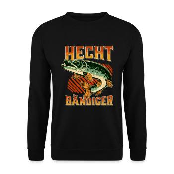 Hechte Angeln "Hecht Bändiger" für Hecht Angler - Unisex Pullover - Schwarz - Vorne - Alina (178cm) & Michal (187cm)