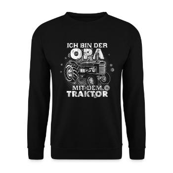 Opa mit Traktor Trecker Opa Großvater Lustiges Opa - Unisex Pullover - Schwarz - Vorne - Alina (178cm) & Michal (187cm)