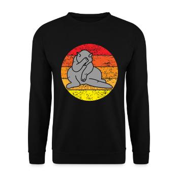 Katze Facepalm Lustiges Kätzchen Retro Geschenk - Unisex Pullover - Schwarz - Vorne - Alina (178cm) & Michal (187cm)