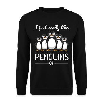 Pinguin Liebhaber Spruch Lustiges Geschenk - Unisex Pullover - Schwarz - Vorne - Alina (178cm) & Michal (187cm)