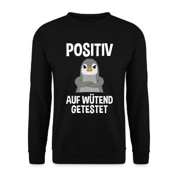 Wütender Pinguin Lustiger Spruch Geschenk - Unisex Pullover - Schwarz - Vorne - Alina (178cm) & Michal (187cm)
