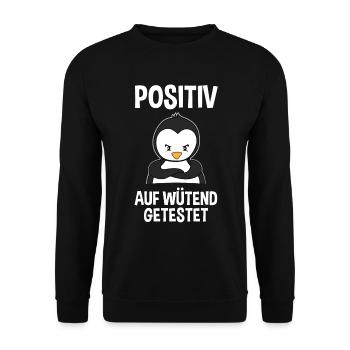 Wütender Pinguin Lustiger Spruch Geschenk - Unisex Pullover - Schwarz - Vorne - Alina (178cm) & Michal (187cm)