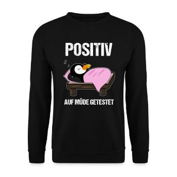 Schlafender Pinguin Lustiger Spruch Geschenk - Unisex Pullover - Schwarz - Vorne - Alina (178cm) & Michal (187cm)