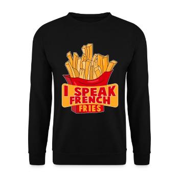 I Speak French Fries - Unisex Pullover - Schwarz - Vorne - Alina (178cm) & Michal (187cm)
