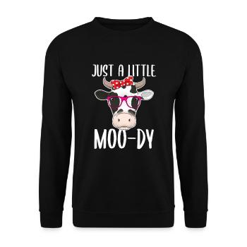 Just A Little Moo-Dy Kuh Bauer Landwirt - Unisex Pullover - Schwarz - Vorne - Alina (178cm) & Michal (187cm)