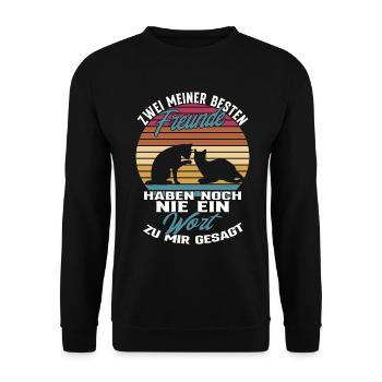 Katzen Beste Freunde Spruch Geschenkidee - Unisex Pullover - Schwarz - Vorne - Alina (178cm) & Michal (187cm)