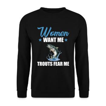Drôle de truite Chemise de pêche Hommes - Sweat-shirt Unisexe - noir - Devant - Alina (178cm) & Michal (187cm)