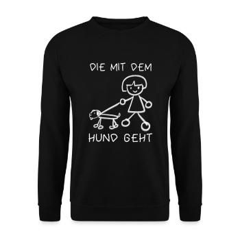 Die Mit Dem Hund Geht Hundemama Hundebesitzerin - Unisex Pullover - Schwarz - Vorne - Alina (178cm) & Michal (187cm)