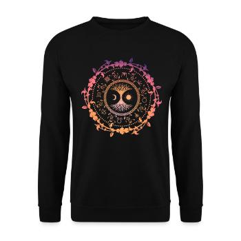 Wicca-Kompass - Baum des Lebens & Astrologie-Design - Unisex Pullover - Schwarz - Vorne - Alina (178cm) & Michal (187cm)