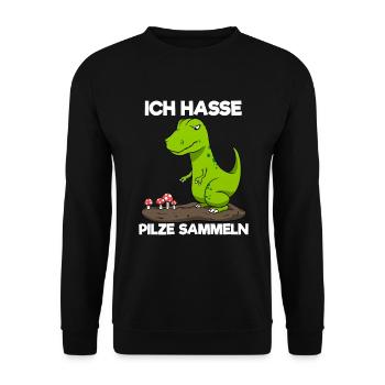 Ich Hasse Pilze Sammeln Dinosaurier Pilzsammler - Unisex Pullover - Schwarz - Vorne - Alina (178cm) & Michal (187cm)