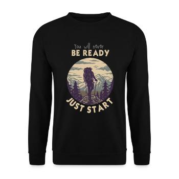 Just Start Don't Wait Motivational Adventure Art - Unisex Sweatshirt - black - Front - Alina (178cm) & Michal (187cm)