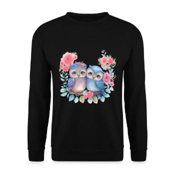 Eule Valentinstag Herz Liebe Geschenkidee Horror - Unisex Pullover - Schwarz - Vorne - Alina (178cm) & Michal (187cm)