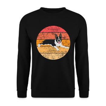 Boston Terrier Hund Hundeliebhaber Retro Geschenk - Unisex Pullover - Schwarz - Vorne - Alina (178cm) & Michal (187cm)