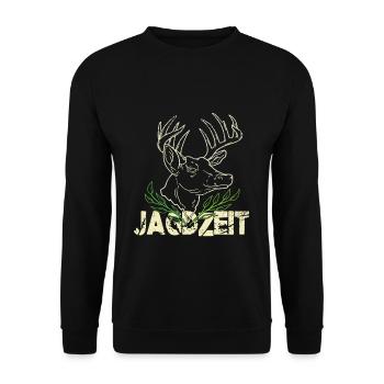 Jäger Pirsch Hirsch Jagdzeit Jagen Jägerin - Unisex Pullover - Schwarz - Vorne - Alina (178cm) & Michal (187cm)