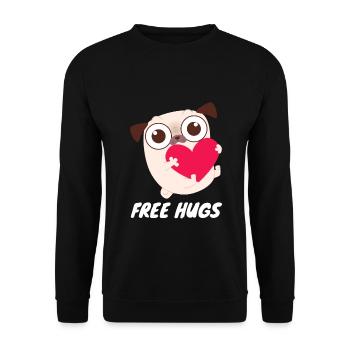 Free Hugs - Cute Pug Heart - Unisex Sweatshirt - black - Front - Alina (178cm) & Michal (187cm)
