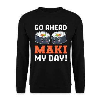 Maki -Wortspiel Feinschmecker - Unisex Pullover - Schwarz - Vorne - Alina (178cm) & Michal (187cm)
