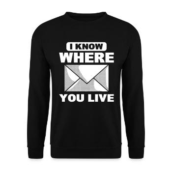 Je sais où tu habites facteur - Sweat-shirt Unisexe - noir - Devant - Alina (178cm) & Michal (187cm)