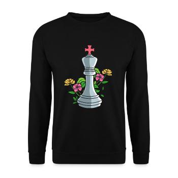 Königin Schachfigur mit Blumen Schachmeister - Unisex Pullover - Schwarz - Vorne - Alina (178cm) & Michal (187cm)