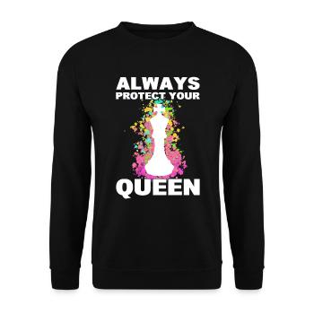 Always Protect Your Queen Schachspieler - Unisex Pullover - Schwarz - Vorne - Alina (178cm) & Michal (187cm)