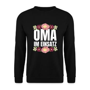 Oma im Einsatz - Unisex Pullover - Schwarz - Vorne - Alina (178cm) & Michal (187cm)