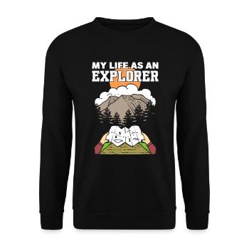 My Life As An Explorer Backpacker - Unisex Sweatshirt - black - Front - Alina (178cm) & Michal (187cm)
