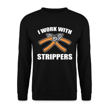 Je travaille avec Strippers Ingénieur Électricien - Sweat-shirt Unisexe - noir - Devant - Alina (178cm) & Michal (187cm)