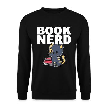 Book Nerd Begeisterter Leser - Unisex Pullover - Schwarz - Vorne - Alina (178cm) & Michal (187cm)