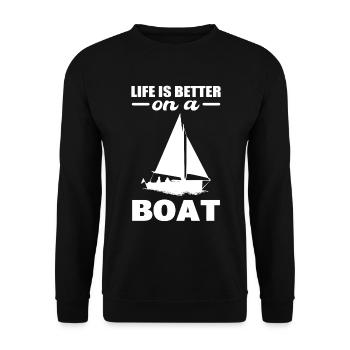 Life Is Better On A Boat Kommandant - Unisex Pullover - Schwarz - Vorne - Alina (178cm) & Michal (187cm)