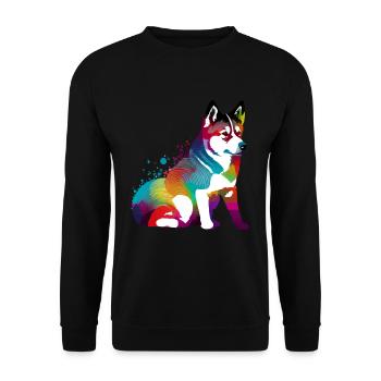 Akita Inu Hund Bunte Farben Regenbogen Kunst - Unisex Pullover - Schwarz - Vorne - Alina (178cm) & Michal (187cm)