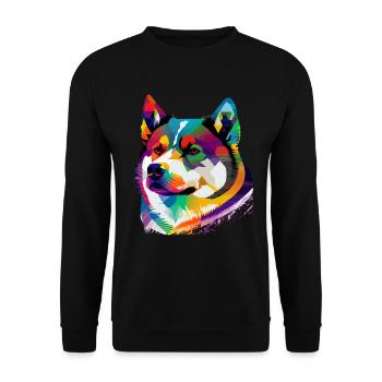 Akita Inu Hund Bunte Farben Regenbogen Kunst - Unisex Pullover - Schwarz - Vorne - Alina (178cm) & Michal (187cm)