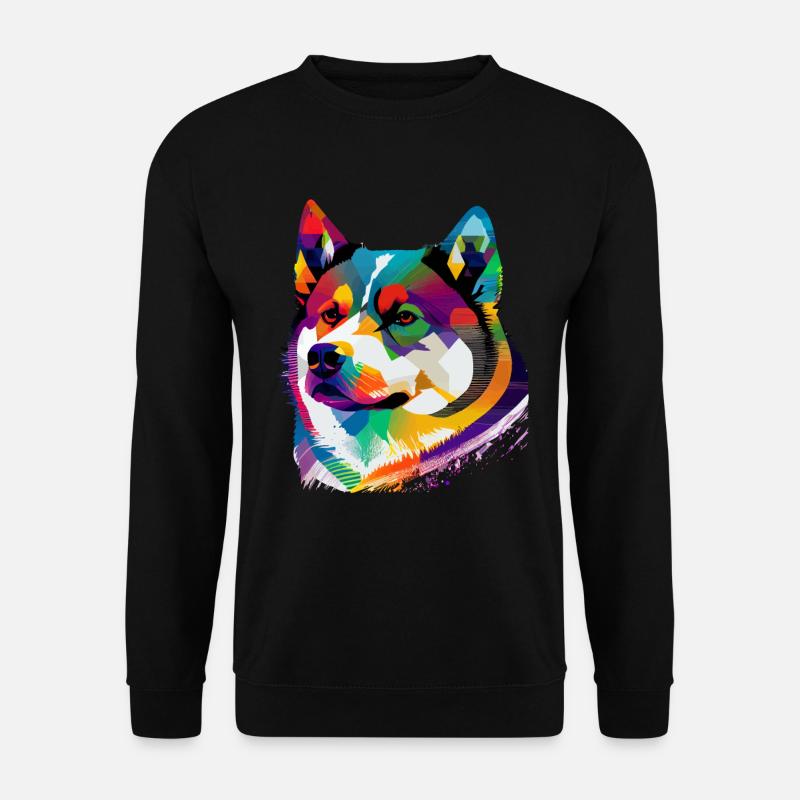 Akita Inu Hund Bunte Farben Regenbogen Kunst - Unisex Pullover - Schwarz