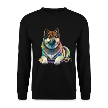 Akita Inu Hund Bunte Farben Regenbogen Kunst - Unisex Pullover - Schwarz - Vorne - Alina (178cm) & Michal (187cm)