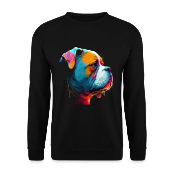 Bunte Amerikanische Bulldogge Männer Frauen - Unisex Pullover - Schwarz - Vorne - Alina (178cm) & Michal (187cm)