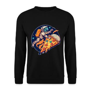 Katze Pizza Weltraum Pizza Galaxie Astronaut - Unisex Pullover - Schwarz - Vorne - Alina (178cm) & Michal (187cm)