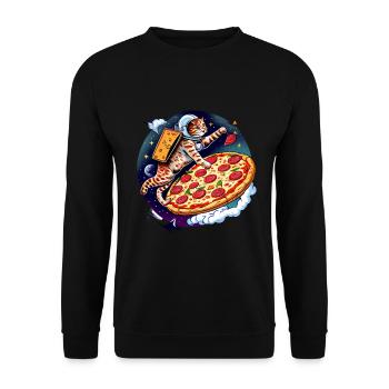 Katze Pizza Weltraum Pizza Galaxie Astronaut - Unisex Pullover - Schwarz - Vorne - Alina (178cm) & Michal (187cm)