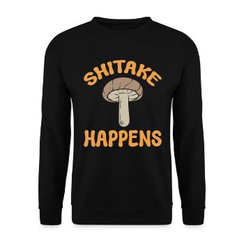 Shitake Happens Pilzsammler - Unisex Pullover - Schwarz - Vorne - Alina (178cm) & Michal (187cm)