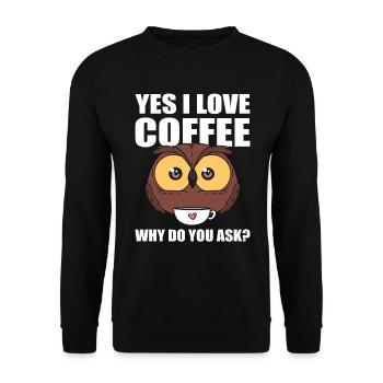 Eulen Kaffeeliebhaber Kaffee - Unisex Pullover - Schwarz - Vorne - Alina (178cm) & Michal (187cm)