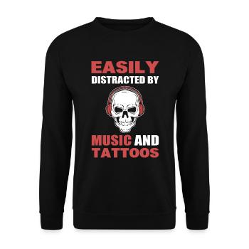 Easily Distracted By Music And Tattoos Tätowierer - Unisex Pullover - Schwarz - Vorne - Alina (178cm) & Michal (187cm)
