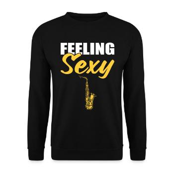 Feeling Saxy Saxophonspieler - Unisex Pullover - Schwarz - Vorne - Alina (178cm) & Michal (187cm)