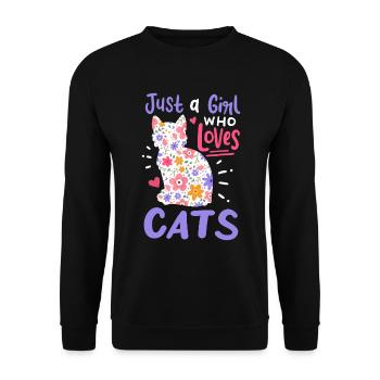 Katze Nur ein Mädchen, das Katzen liebt Geschenk für Katzenliebhaber - Unisex Pullover - Schwarz - Vorne - Alina (178cm) & Michal (187cm)