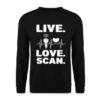 Live Love Scan Röntgentechniker - Unisex Pullover - Schwarz - Vorne - Alina (178cm) & Michal (187cm)