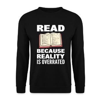 Buchliebhaber Bücherwurm Lesen - Unisex Pullover - Schwarz - Vorne - Alina (178cm) & Michal (187cm)