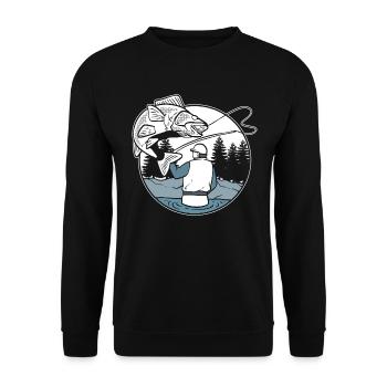 Lustiges Angeln Fischer - Unisex Pullover - Schwarz - Vorne - Alina (178cm) & Michal (187cm)
