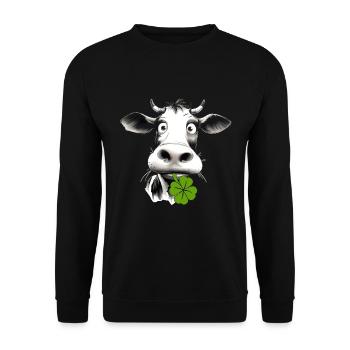 Funny cow with a shamrock brings good luck and fun - Unisex Sweatshirt - black - Front - Alina (178cm) & Michal (187cm)