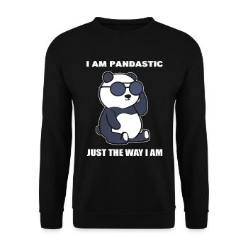 Panda -Wortspiele Panda -Hausmeister - Unisex Pullover - Schwarz - Vorne - Alina (178cm) & Michal (187cm)