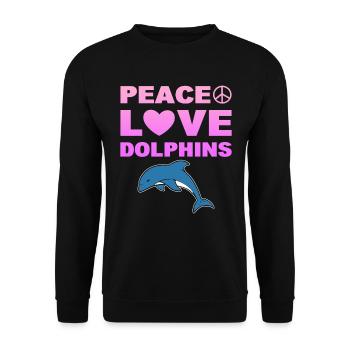 Peace Love Dolphins Meeresbiologe Delfine - Unisex Pullover - Schwarz - Vorne - Alina (178cm) & Michal (187cm)